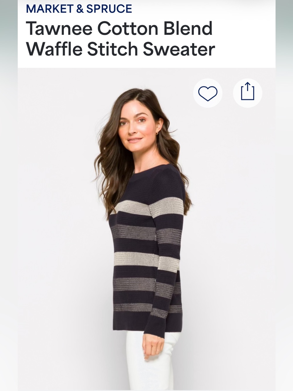 Market & Spruce Navy and Cream Striped Waffle Stitch Sweater
